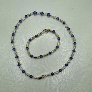 Swarovski Crystal Beaded Necklace and Bracelet 925 Silver‎ Stamped